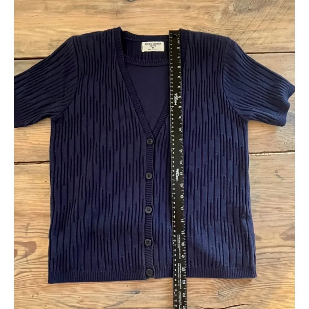 VTG Alfred Dunner Cardigan Sweater Womens M Navy Layered Short Sleeve